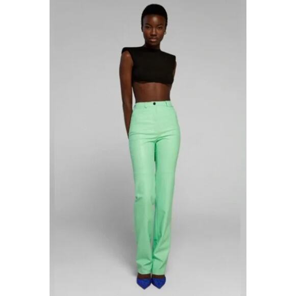 Cultnaked Killa Faux Leather Pants Pastel Green Long Inseam Straight Leg NWT M - Picture 1 of 8